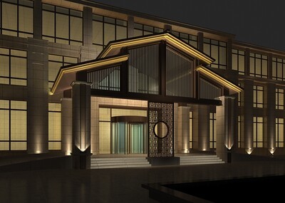 傳統(tǒng)與現(xiàn)代的交融 中式建筑夜景下的門頭與外立面設(shè)計